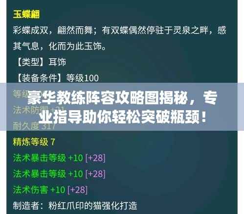 豪华教练阵容攻略图揭秘,专业指导助你轻松突破瓶颈!